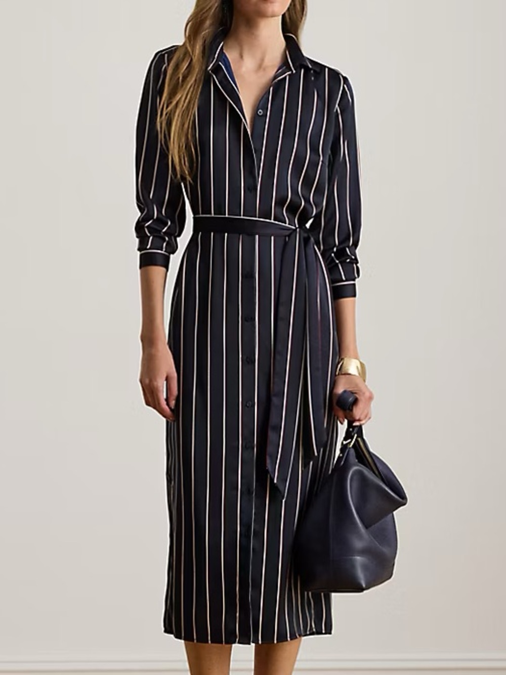 Lauren Ralph Lauren Navy and White Striped Long-Sleeve Shirt Dress